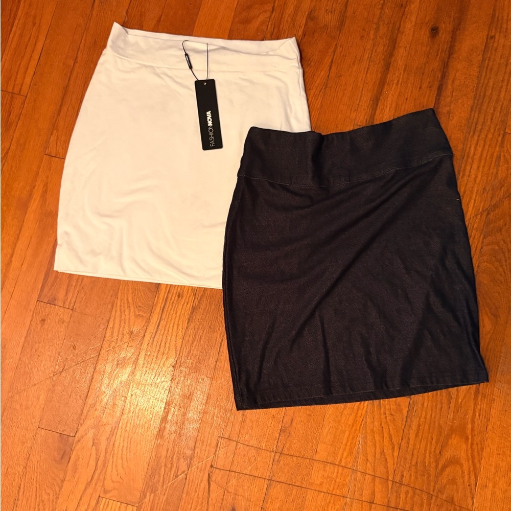 Forever 21 and Fashion Nova White and Black Mini Skirt Set